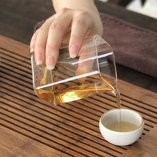 方形公道杯功夫茶具茶道玻璃公道杯配件大公杯分茶杯茶海家用简约