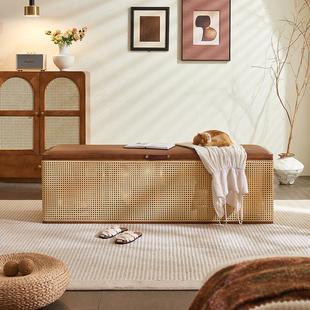 凳家用门口实木藤编长凳收纳箱多功能玄关凳子储物长凳 藤编换鞋