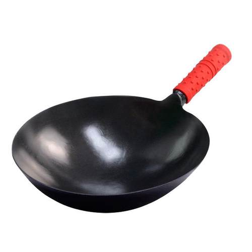 章丘手工铁锅舌尖同款6030k锤锻不粘锅家用锅勺无涂层圆底