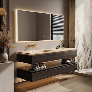 酒店风岩板热弯一体盆浴室柜组合卫生间洗漱台洗手台盆洗脸池定制