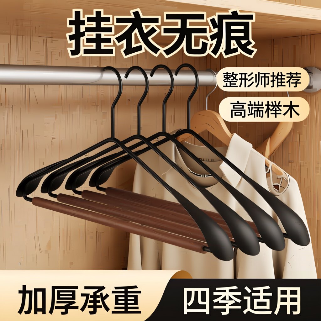 轻奢高级宽肩铁艺榉木衣架豪华复古家用木衣撑酒店衣服架子北欧风