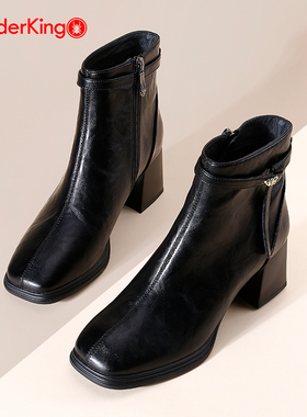 蜘蛛王女鞋2025秋季英伦风复古粗跟时装靴小个子方头通勤百搭女靴