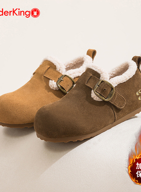 蜘蛛王女鞋2025冬季新款加绒保暖舒适勃肯鞋平底圆头毛毛鞋雪地靴