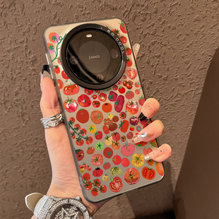 适用华为mate60pro手机壳新款 渐变磨砂网红ins mate70创意番茄mate50高级感mate70pro全包防摔mt40小众m60女款