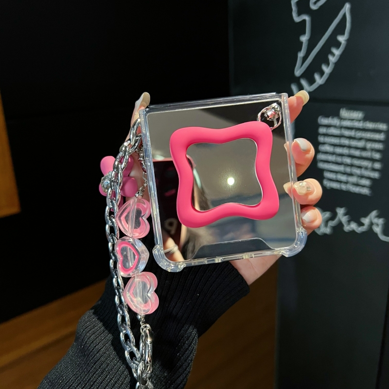 玫红支架补妆镜  气囊防摔镜面 手提链 斜挎