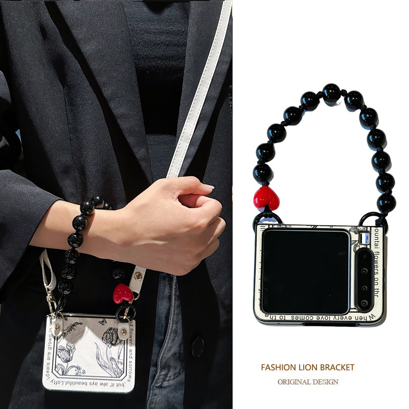 悦皇白底玫瑰花适用于三星zflip7折叠屏手机壳zflip6斜挎带挂绳w25flip翻盖防摔皮纹保护套zflip5手提珠w24壳