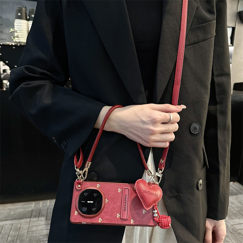 爱心挂饰折叠手机壳支架斜挎挂绳