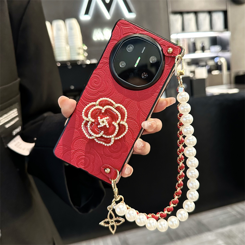 红茶花支架折叠手机壳斜挎手提绳