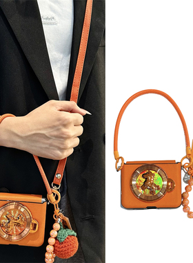 悦皇适用于华为Purax折叠手机壳全包中轴pocket2橙色马支架novaflipS翻盖防摔保护套斜挎挂绳手提好柿发生p50