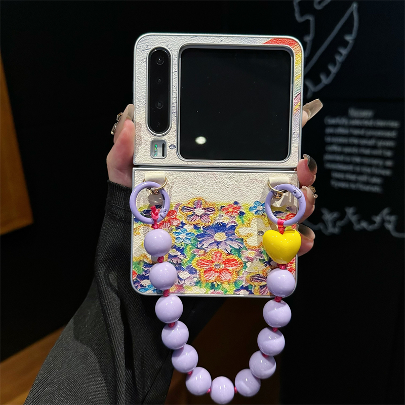 悦皇适用于华为purax阔折叠屏手机壳彩虹花pocket2斜挎带挂绳novaflip翻盖防摔magicvflip手提珠链p50皮外壳