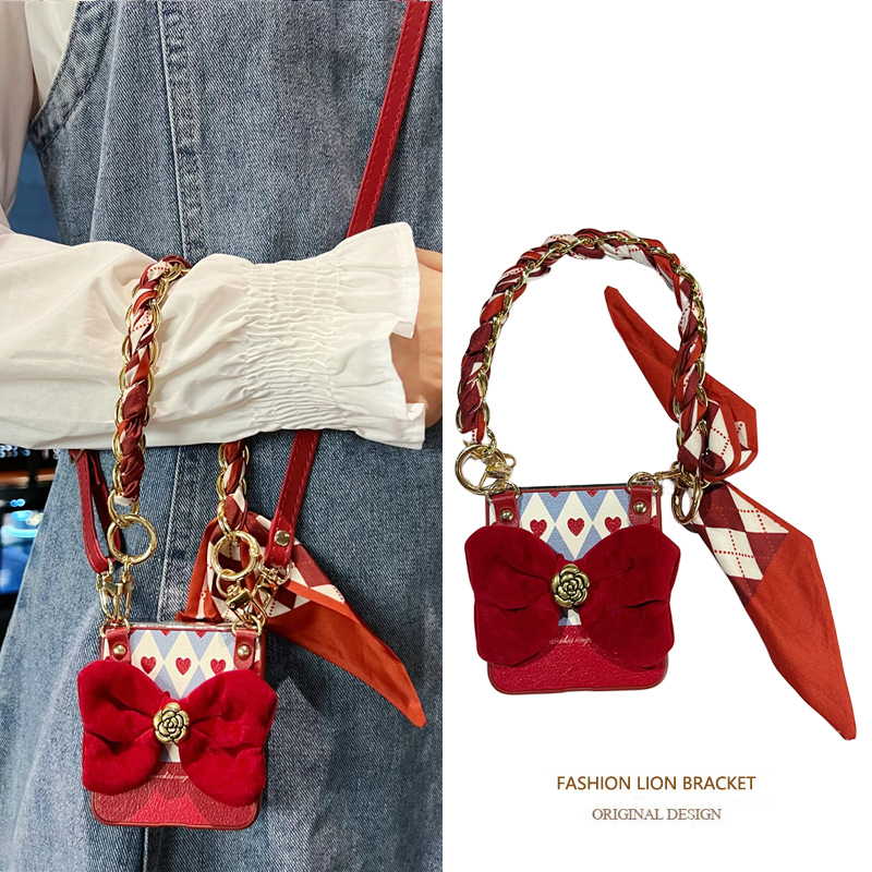 秋冬毛绒茶花蝴蝶结折叠手机壳