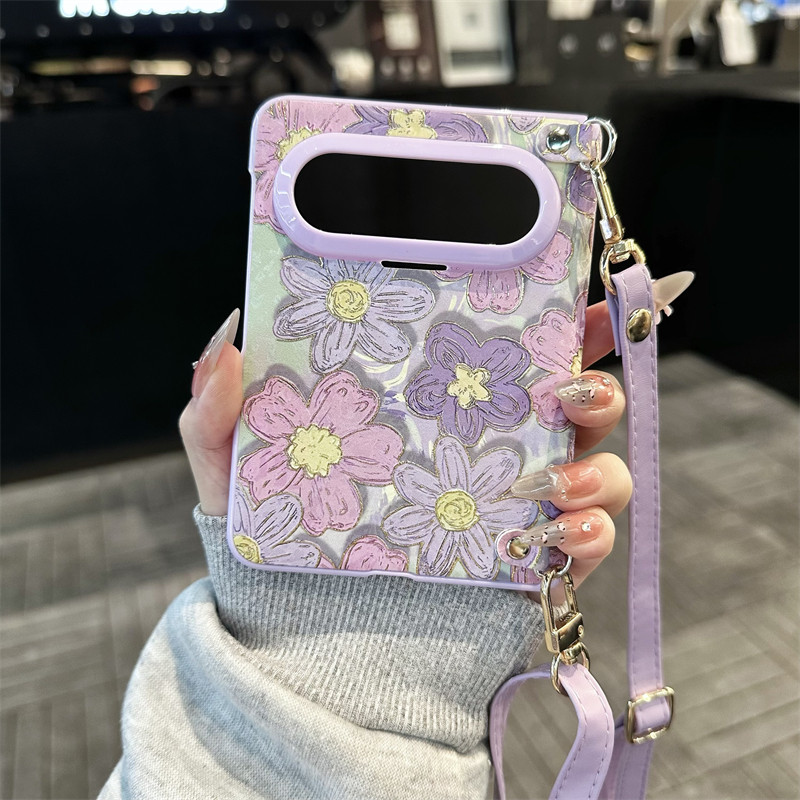 油画紫色花全包中轴磁吸手机壳