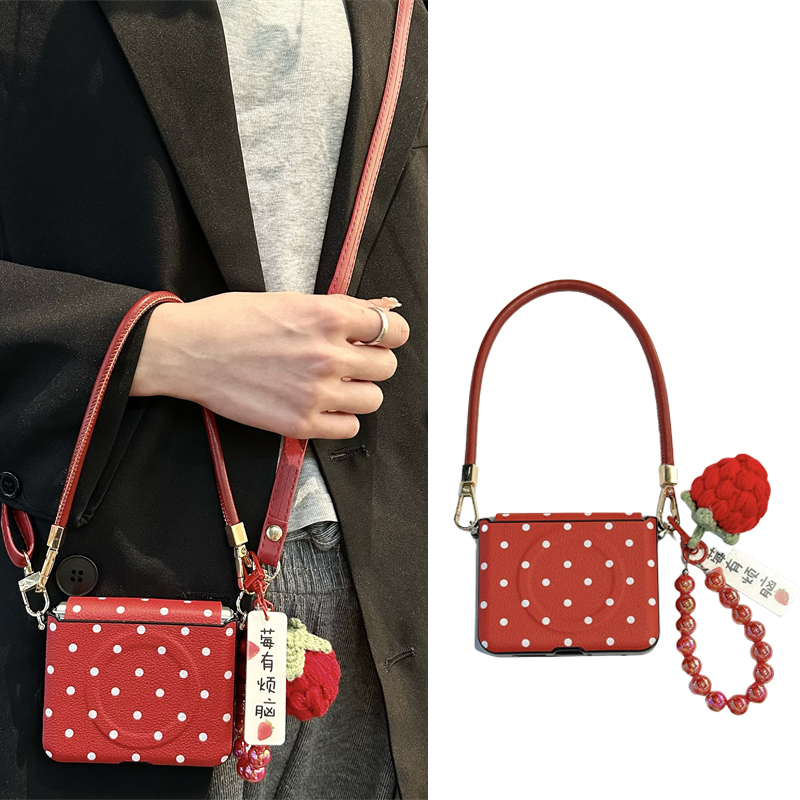 红色波点全包护中轴磁吸无线充电