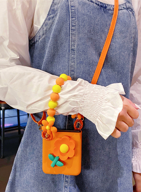 悦皇橙色花适用于华为pocket2手机壳novaflip折叠屏purax斜挎绳magicvflip壳p50pocket保护套手提PocketS背带