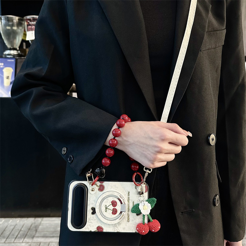 悦皇适用于华为PuraX View阔直屏手机壳烫金油画樱桃斜挎绳手提珠挂饰puraxview磁吸支架无线充电保护套pxv壳