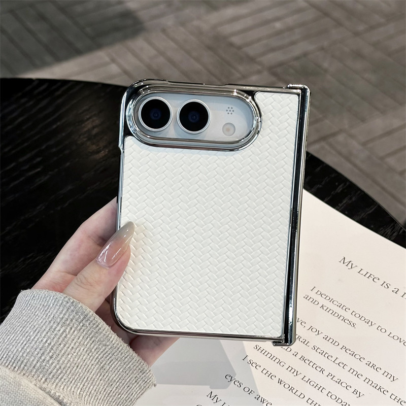 悦皇轻奢风编织纹适用于iPhone Duo阔折叠手机壳全包中轴前框翻盖防摔电镀皮iPhone Duo保护套苹果Duo后壳新