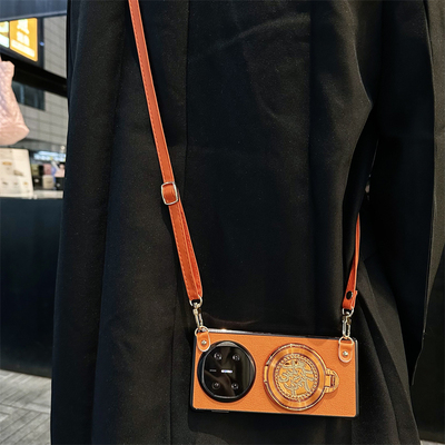 奢华橙色發支架折叠手机壳斜挎绳