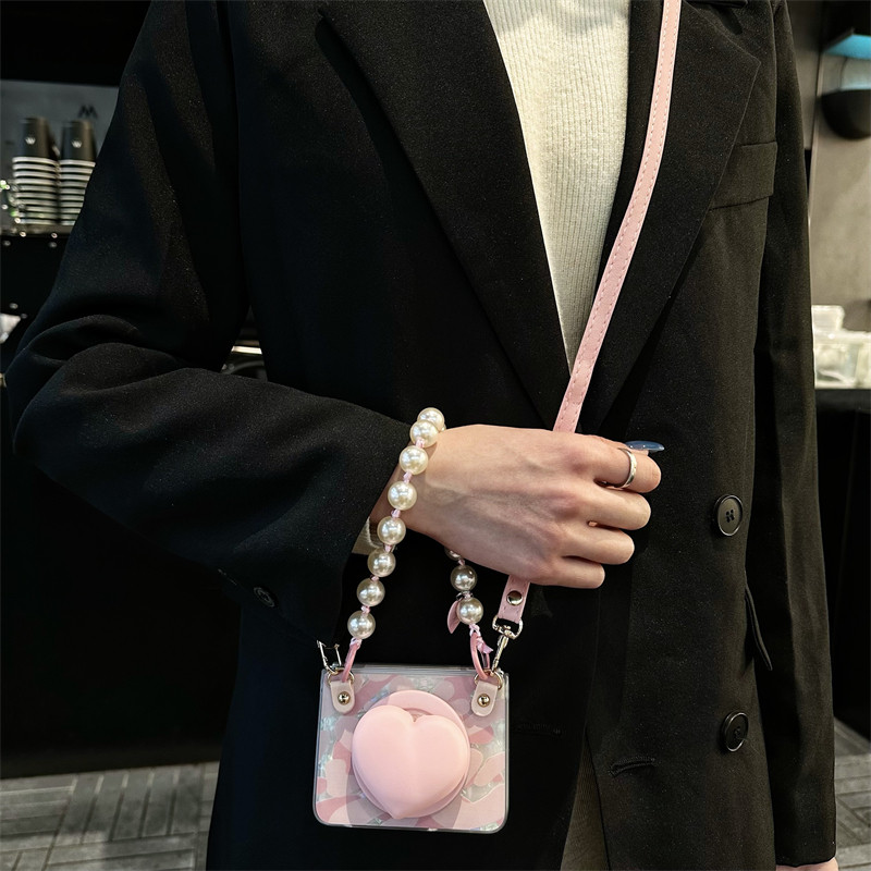 悦皇适用于三星zflip7折叠手机壳粉大爱心支架zflip6翻盖防摔奢华粉涂鸦贝壳纹zflip5/4防摔w25flip保护套w24