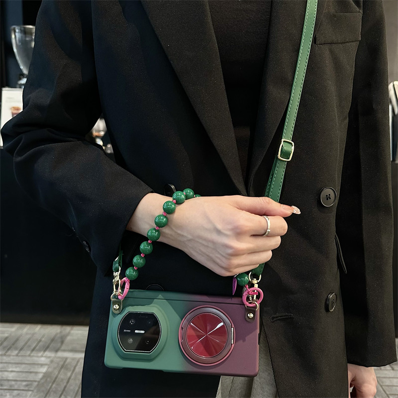 旋转支架渐变色折叠手机壳全包轴