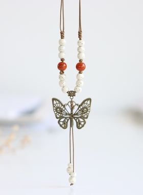 复古串珠蝴蝶项链女2023年新款