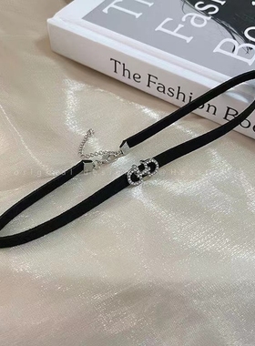 黑色皮绳颈链朋克高级轻奢