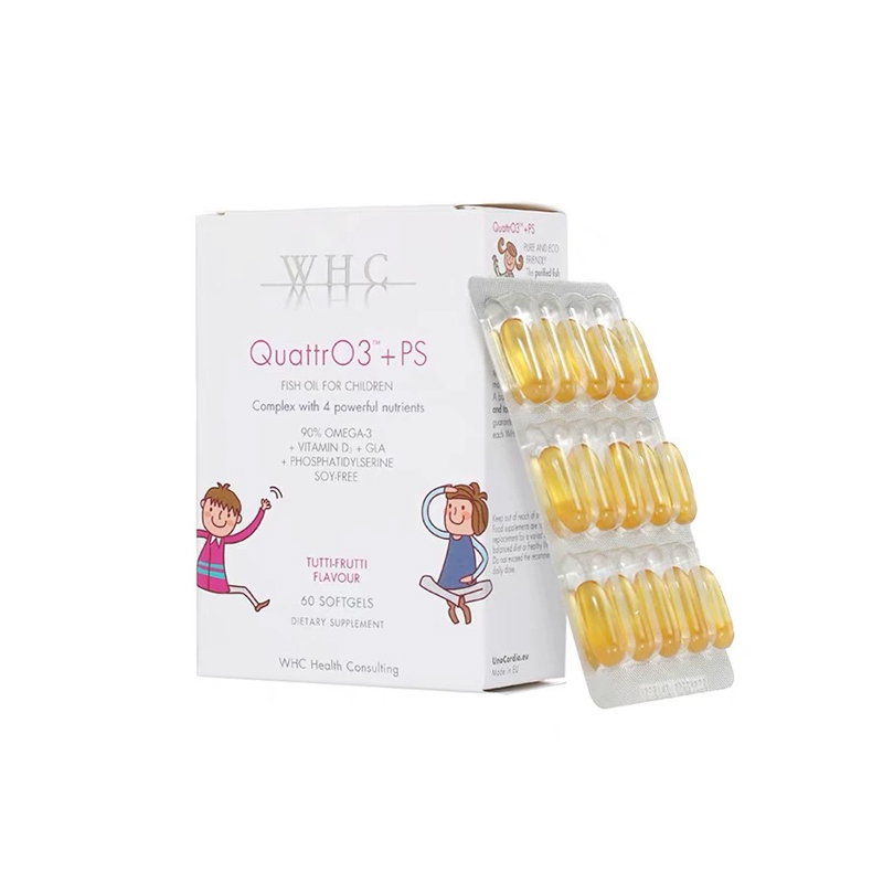 【全球购严选】WHC小精灵儿童鱼油Omega3磷脂酰丝氨酸维生素D60粒