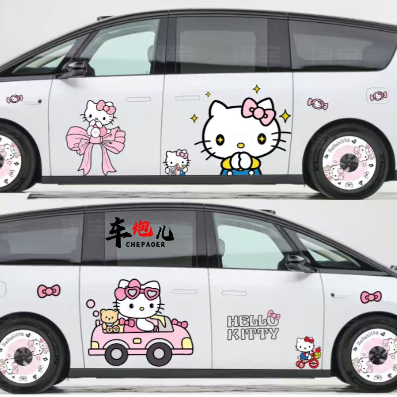 适用理想mega新款卡通kitty猫车身贴纸 蔚来es9塞纳可爱防水贴画