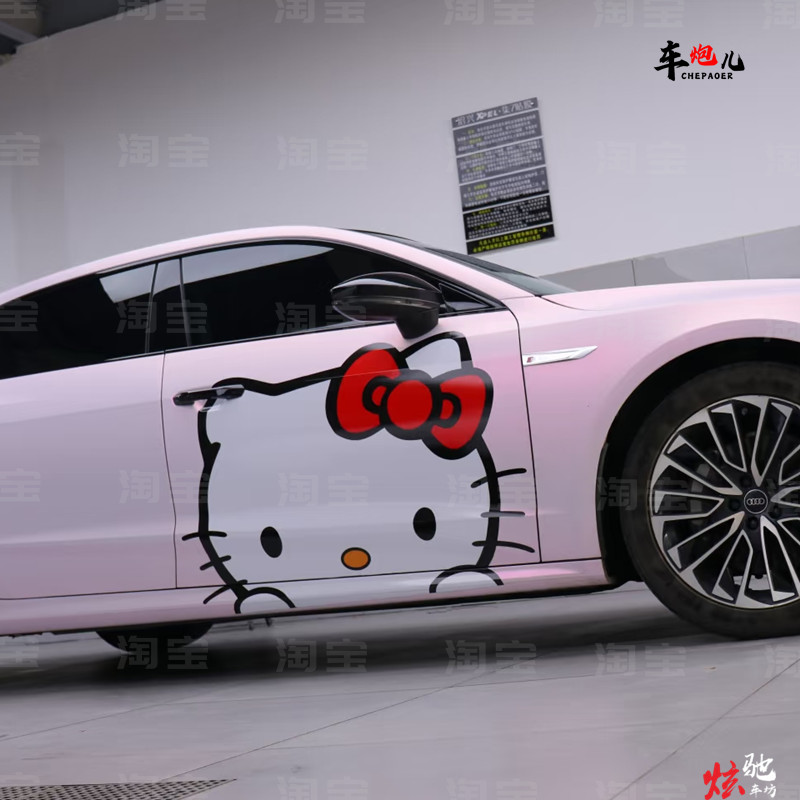 适用奥迪A3 A4L个性卡通halo Kitty猫装饰车贴 奔驰A200 C260拉花