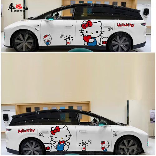 适用理想i8i6mega个性卡通kitty猫车贴纸 小鹏G9x9蔚来es8et7拉花