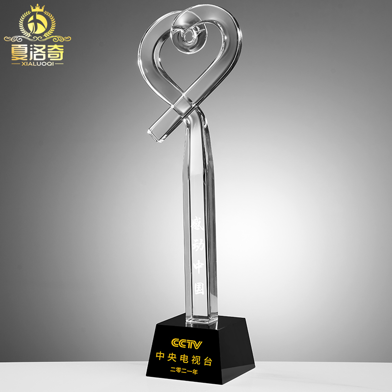 感动中国人物奖杯高档爱心水晶奖杯定做慈善活动荣誉颁奖创意刻字
