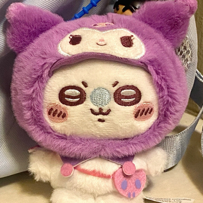日本正版三丽鸥联名款chiikawa紫色飞鼠玩偶书包挂件可爱毛绒公仔
