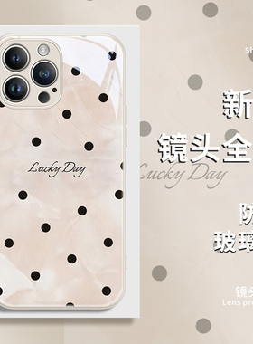 苹果16手机壳黑色波点iphone15promax新款14pm玻璃13赵露思同款12mini高颜值ip11女xsmax网红适用xr/se/8plus