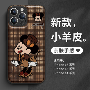 iPhone16手机壳米奇米妮情侣15promax迪士尼14pro新款苹果13小羊皮质12皮纹11秋冬xsmax美拉德xr适用10x8plus
