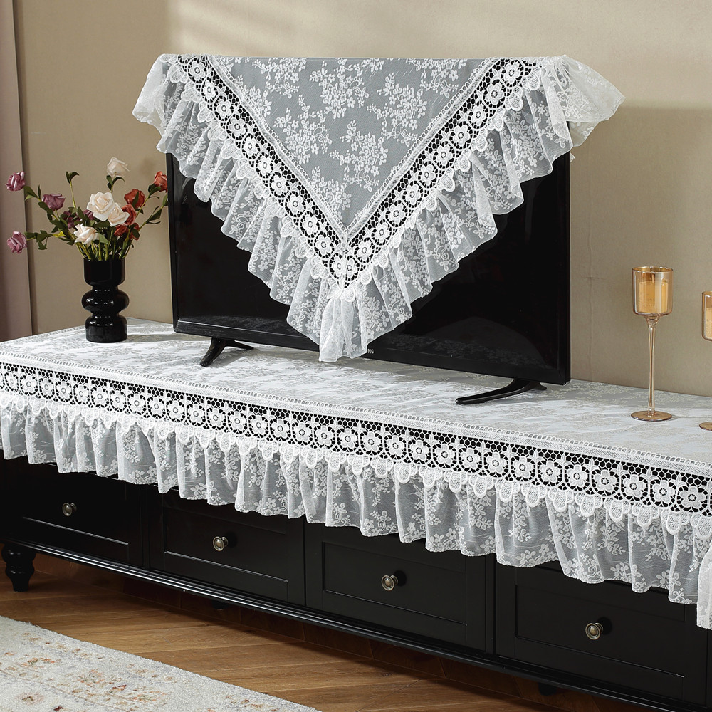 电视机防尘罩法式蕾丝电视柜桌布盖巾壁挂装饰电脑屏幕防尘罩盖巾