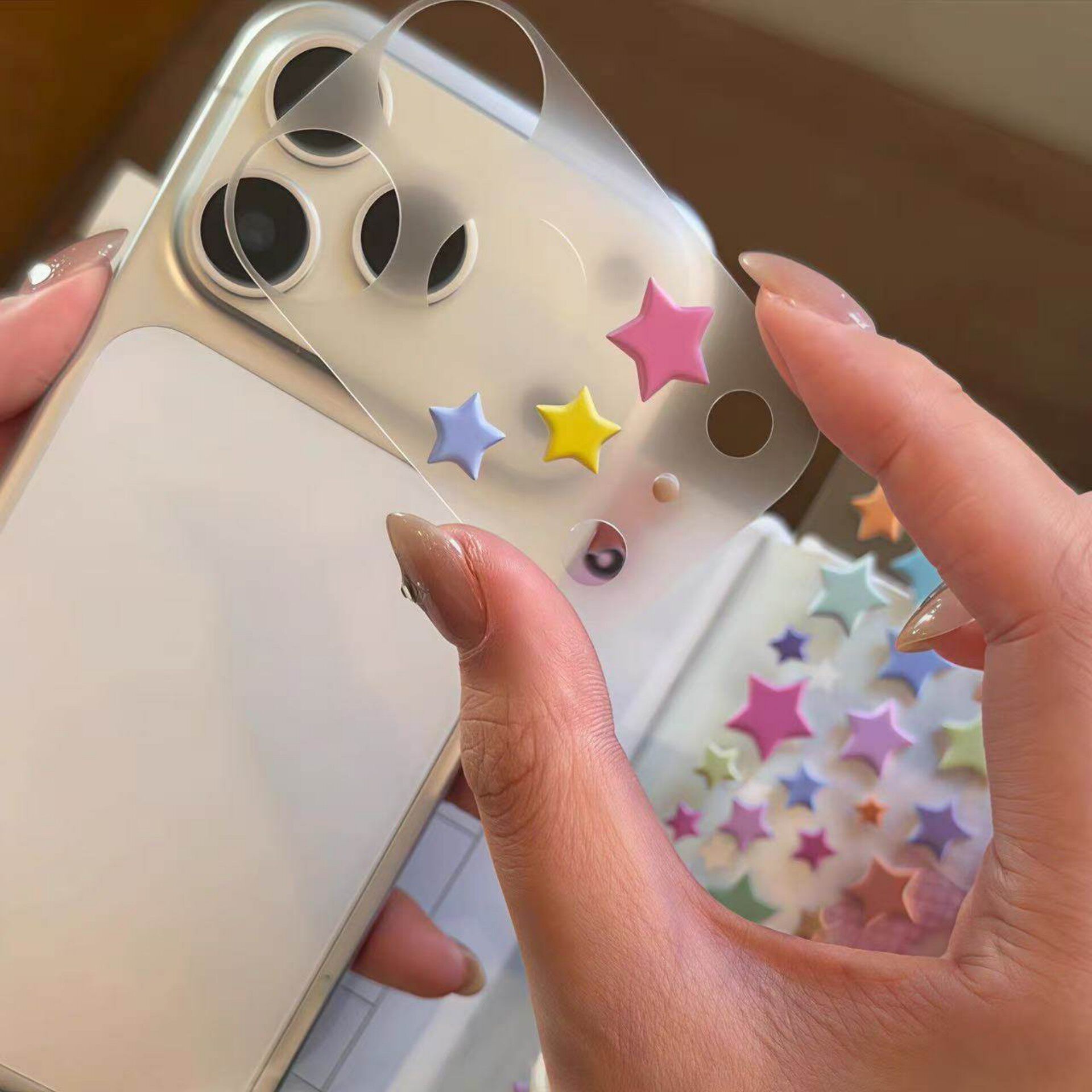 星星镜头膜贴纸韩系ins镜头底座膜适用iPhone17pro简约苹果17promax静电吸附17镂空相机pm手机摄像头保护贴膜