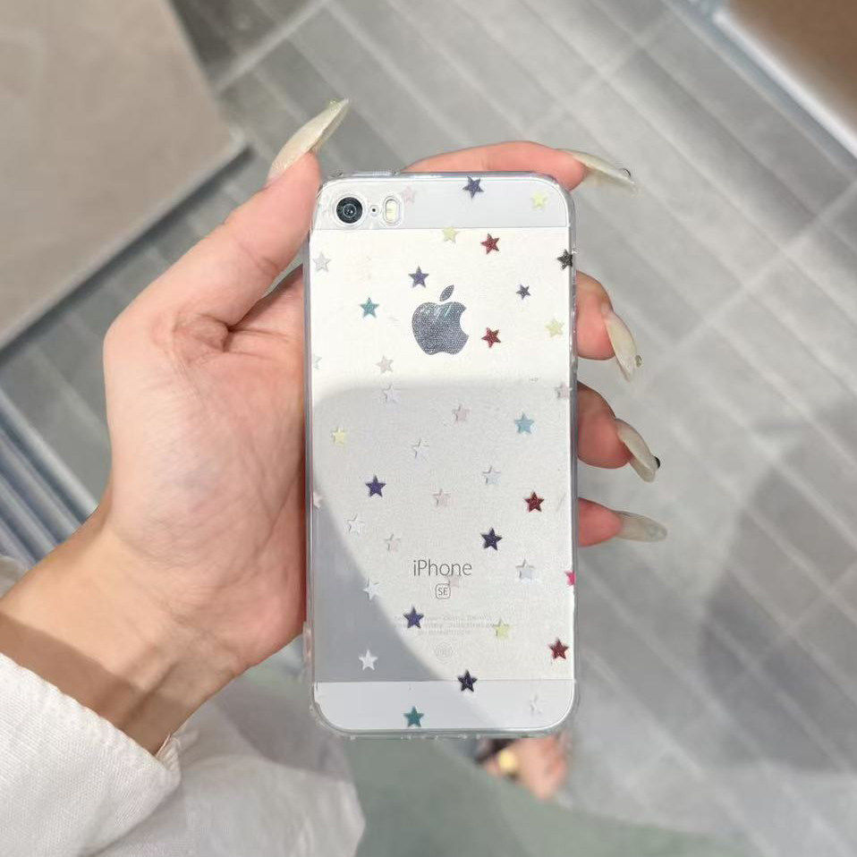 简约黑色星星适用苹果17Promax手机壳iPhone12全包5se可爱13Pro软14pro防摔11保护套6s女Xsm