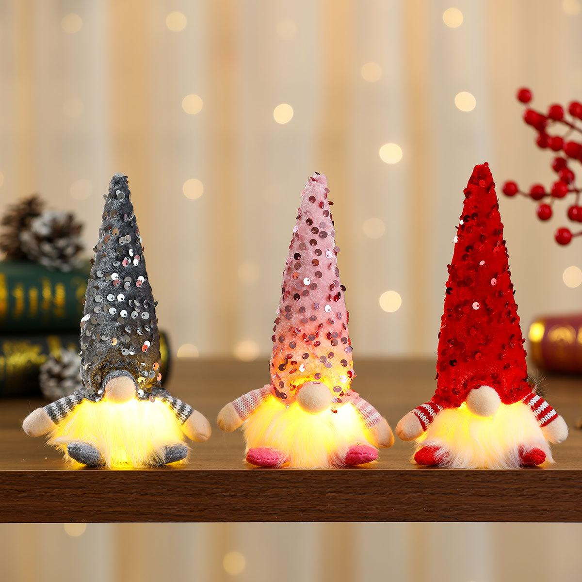 新款亮片高帽子发光无脸公仔玩偶 情人节 圣诞节装饰品摆件礼物