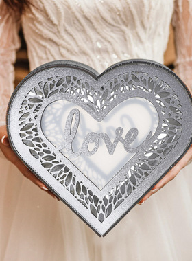 金色婚礼卡盒闪亮粉木制