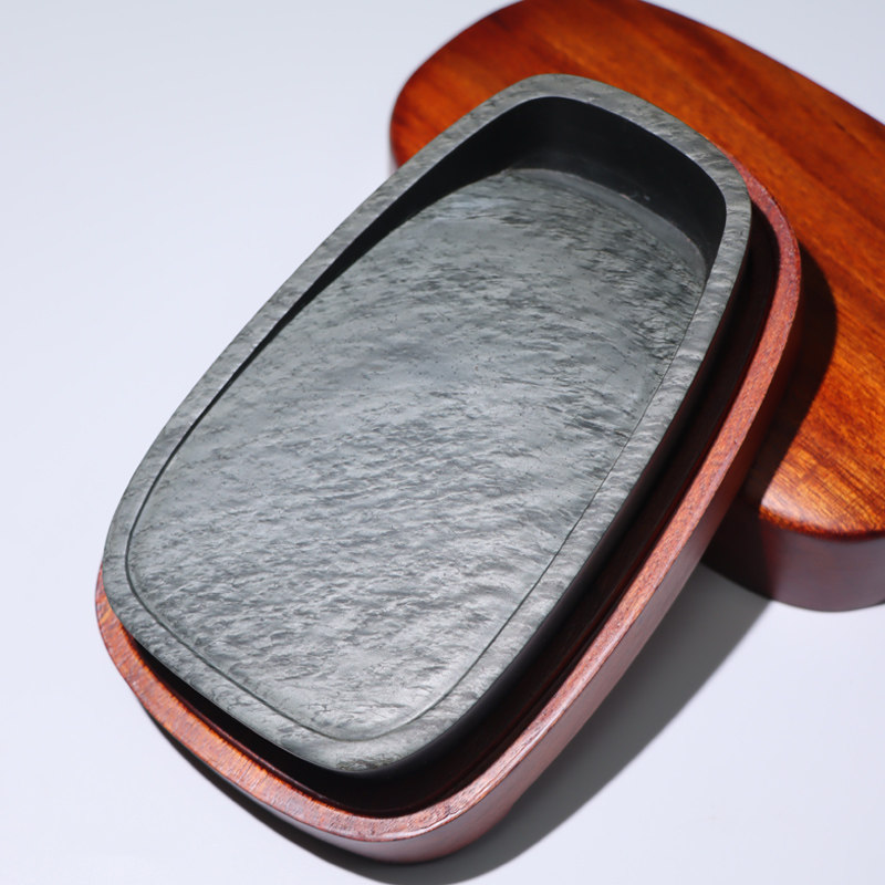 非遗歙砚龙尾山老坑水蕨坑水波纹通透淌池砚发墨如油老坑砚台香樟木盒包装文房四宝礼品孤品一图一物收藏