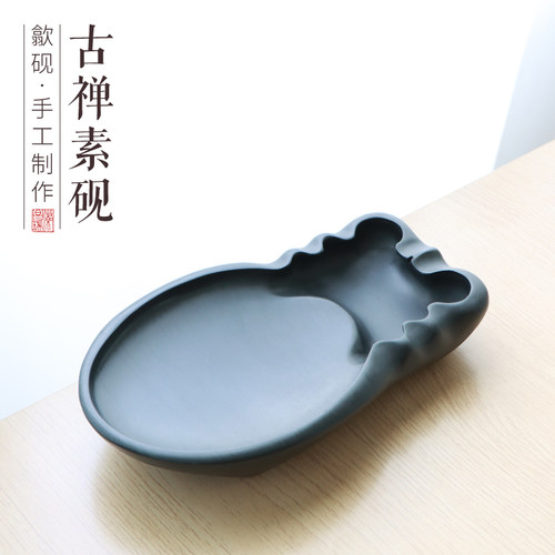 非遗歙砚原石罗纹砚十寸蝉形砚台传统复古器型发墨细腻手工雕刻文房书法书画墨台润笔文房四宝专业学生画家砚