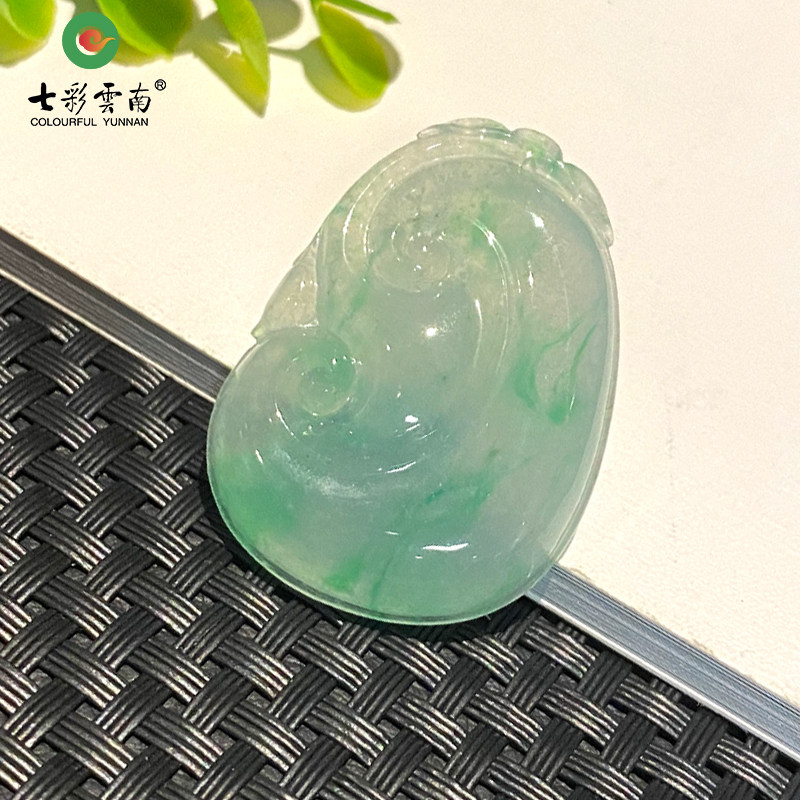 七彩云南缅甸A货天然翡翠飘绿花翡翠如意一物一证支持复检