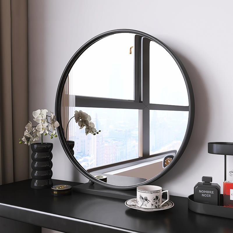 梦鹿轻奢圆形化妆镜卧室台面桌面高级感圆镜铁艺梳妆台美妆镜子