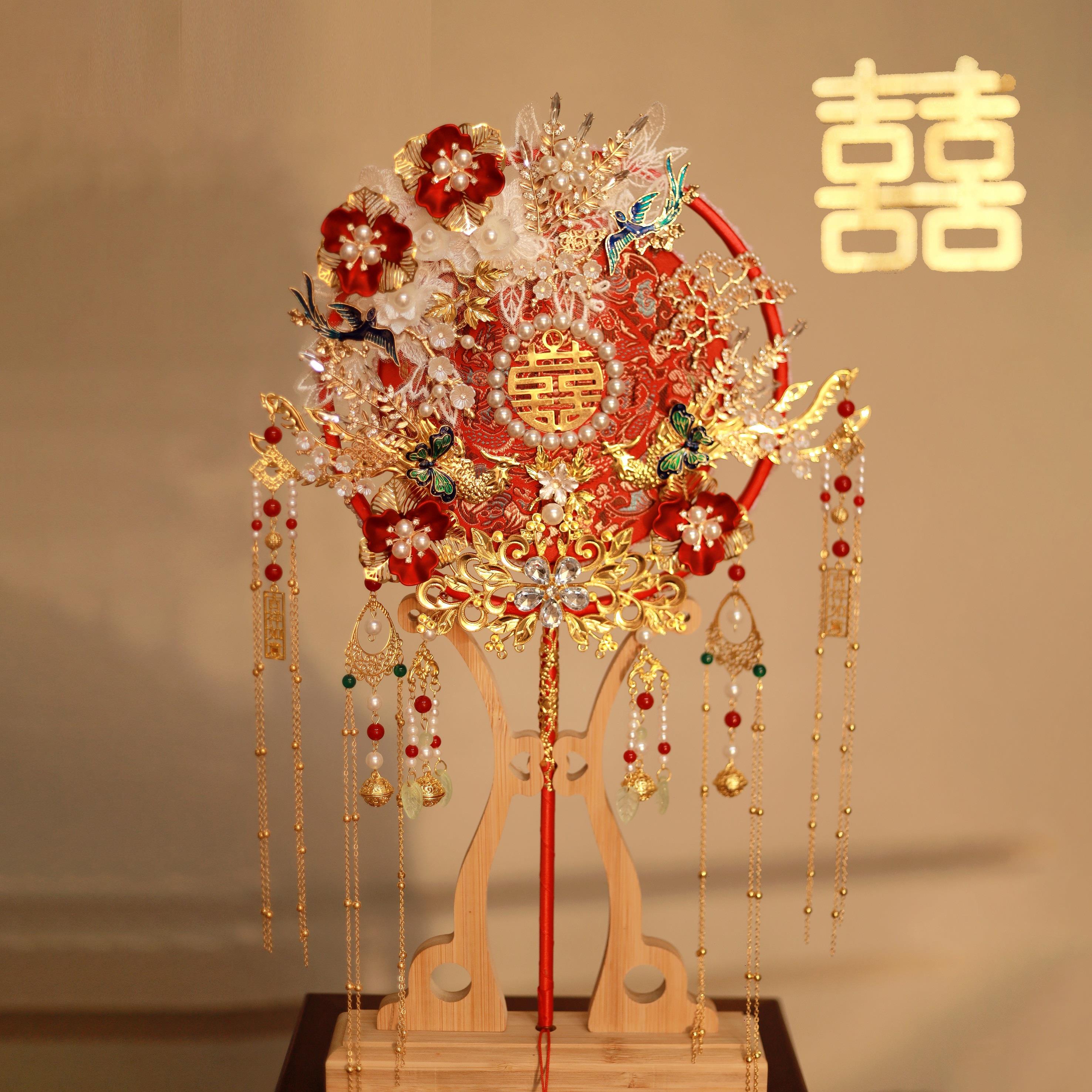 出嫁团扇diy高级古风新娘手工材料包双面成品喜扇中式秀禾服结婚