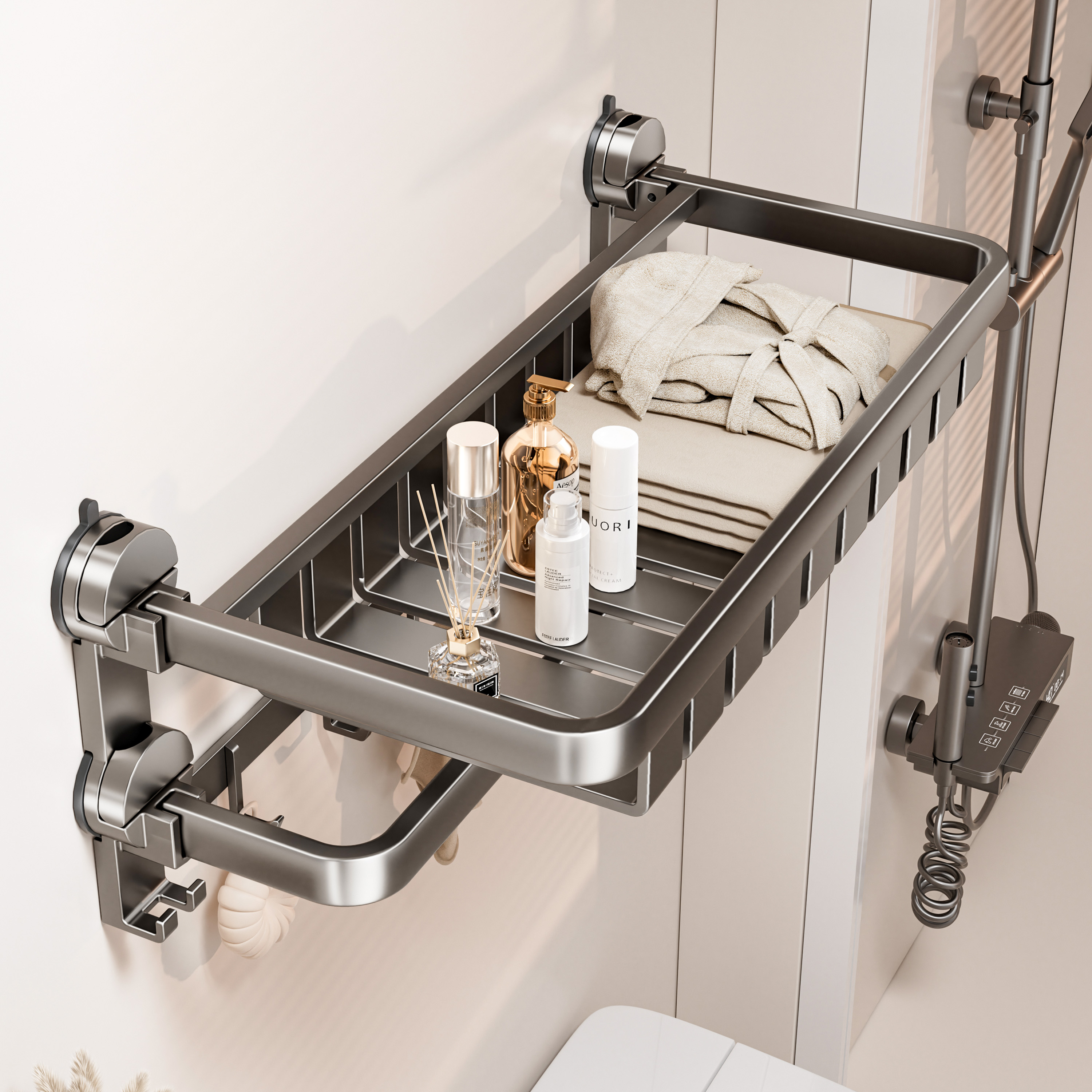 四吸盘免打孔毛巾架卫生间置物架