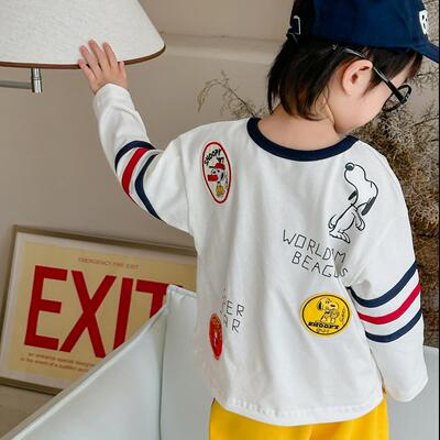 纯棉儿童2025春秋新款日系男童女童T恤宝宝上衣长袖打底衫印花