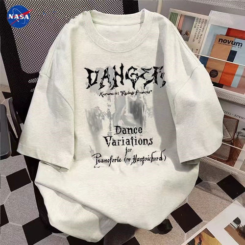 NASA重磅美式复古字母印花短袖T男女夏季新款宽松痞帅半袖上衣12