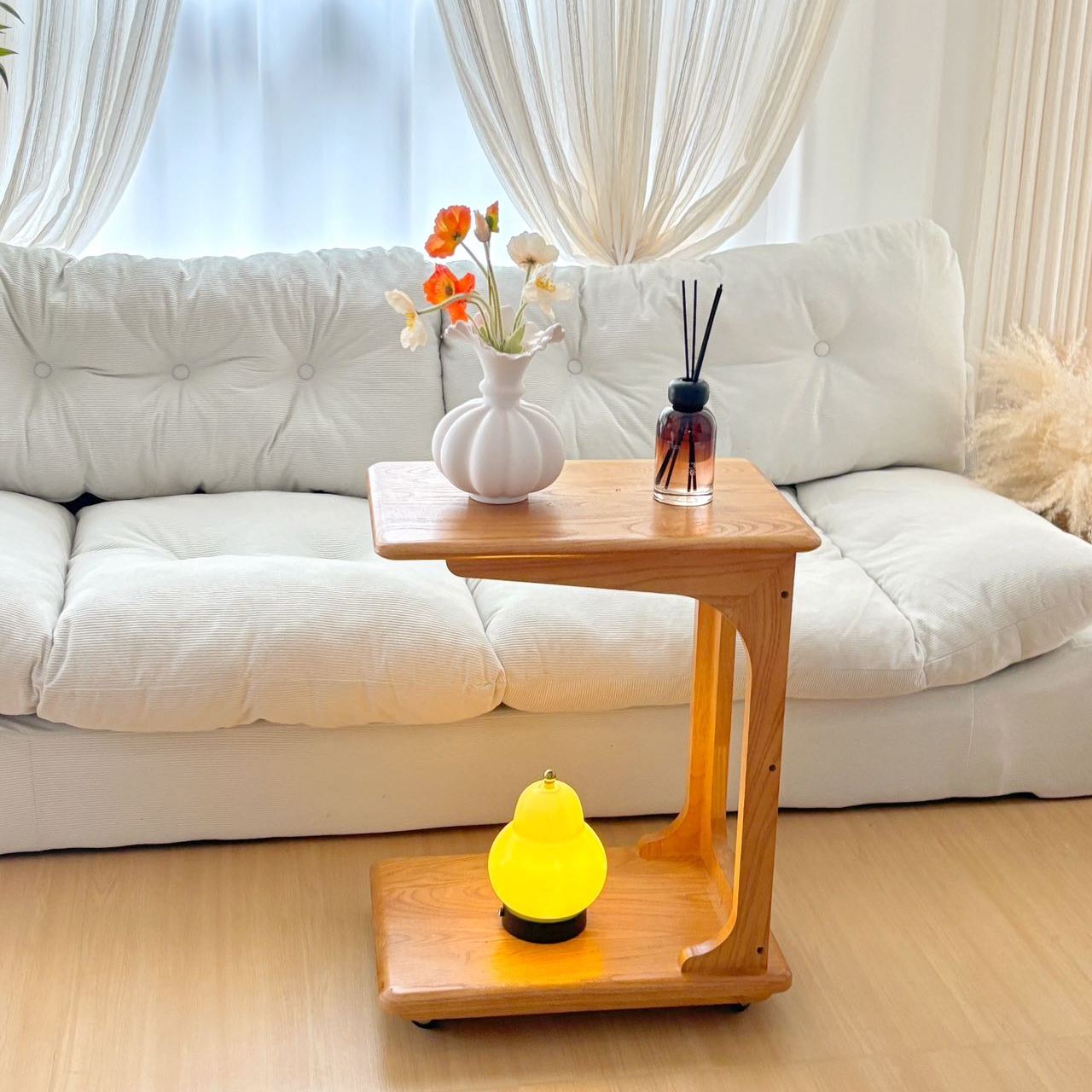 白蜡木实木可移动边桌床头