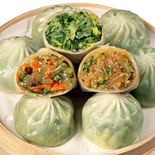 水晶薄皮素包子早餐半成品蒸品懒人速冻小笼包素菜荠菜速食面点