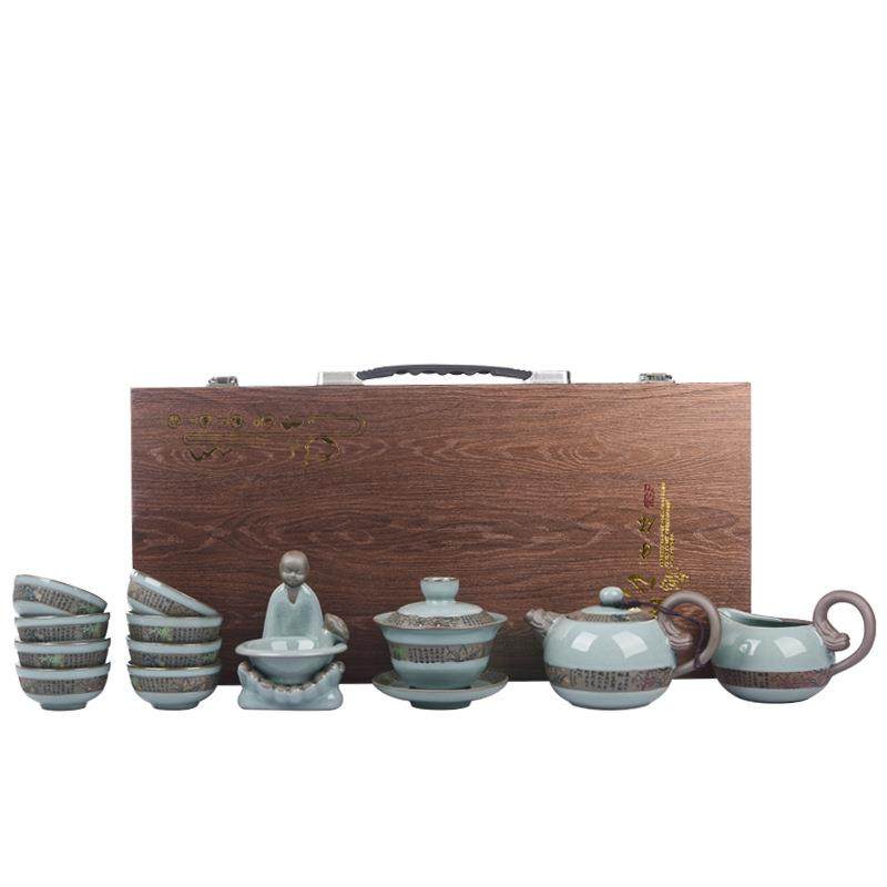 哥窑汝窑陶瓷功夫茶具套装可logo商务会议节庆活动礼品茶具