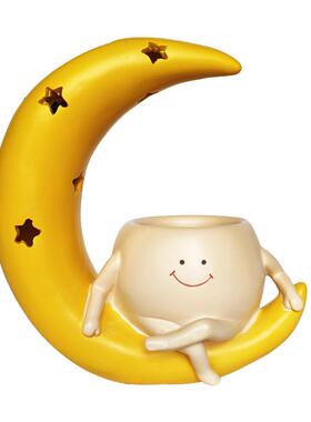 太阳能灯壁挂悬挂月亮花盆花园树脂工艺品摆件热卖别墅庭院灯